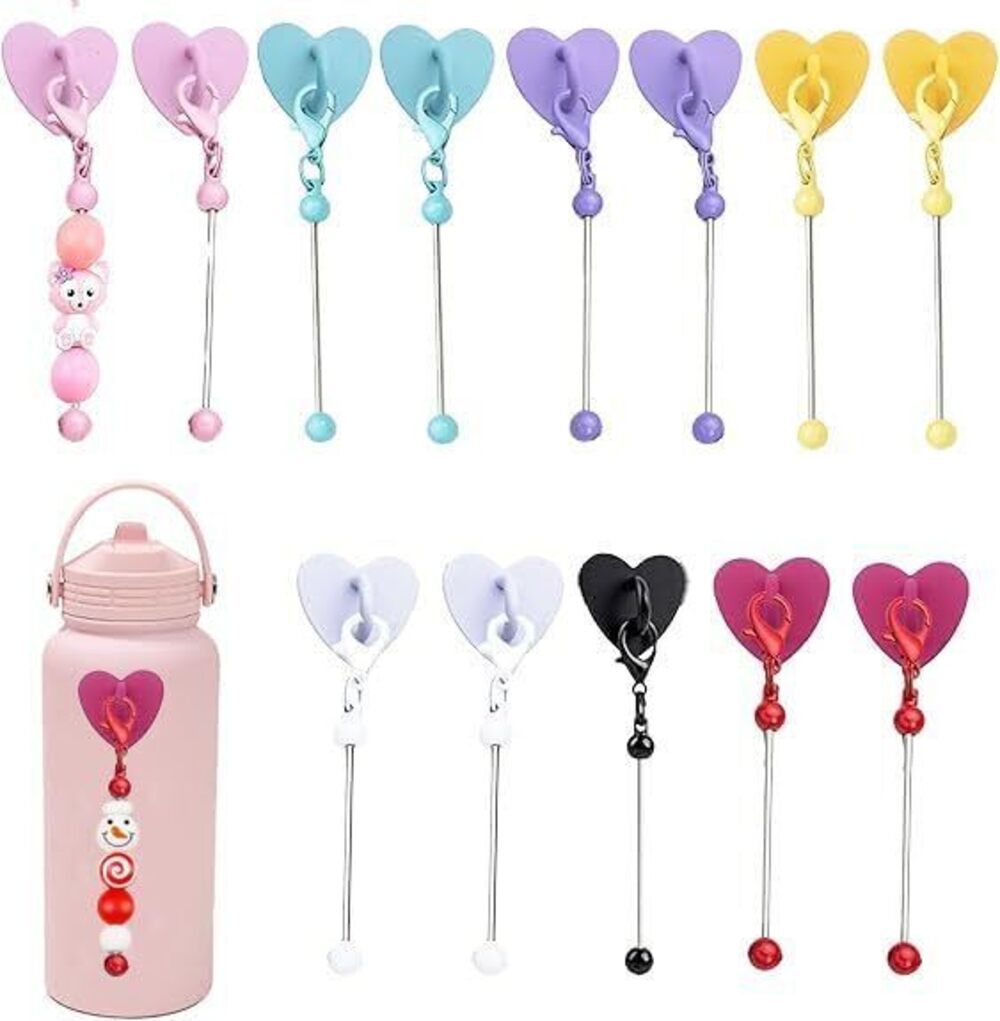 5818 13 Packs Beadable Cup Charms with Adhesive Grip Hook Heart Shaped